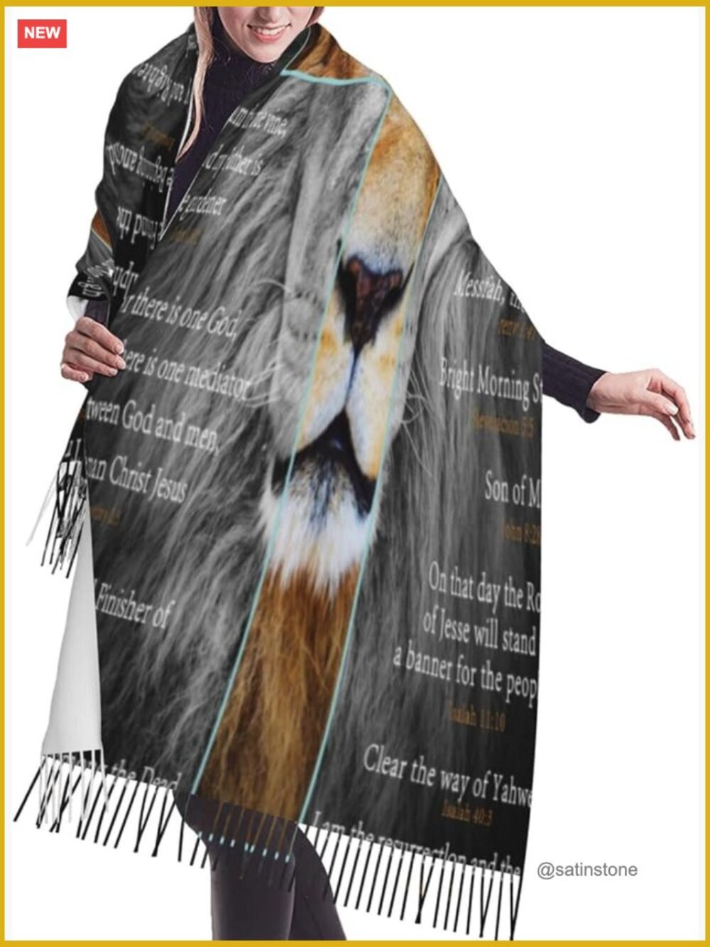 Christian Lion Prayer Religious Pashmina Shawl Wrap Evening Bridesmaid Scarf - Picture 1 of 7